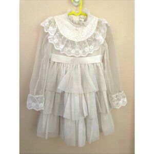 Vintage 80s Madonna First Communion Dress Flower Girl Size 6 White Lace Tiered